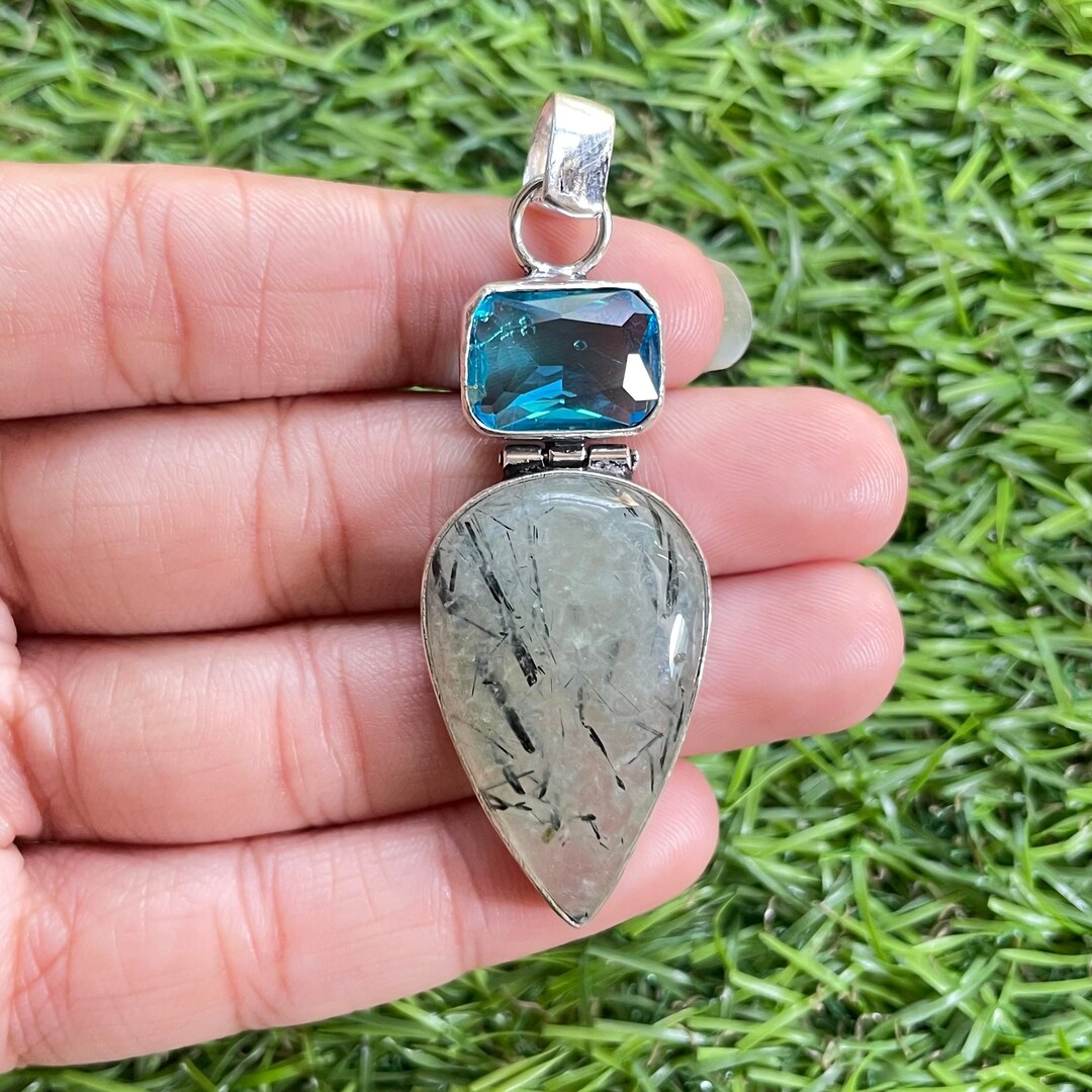 Ciondola In Argento 925 Con Topazio Mistico Naturale - Fatto A Mano In India