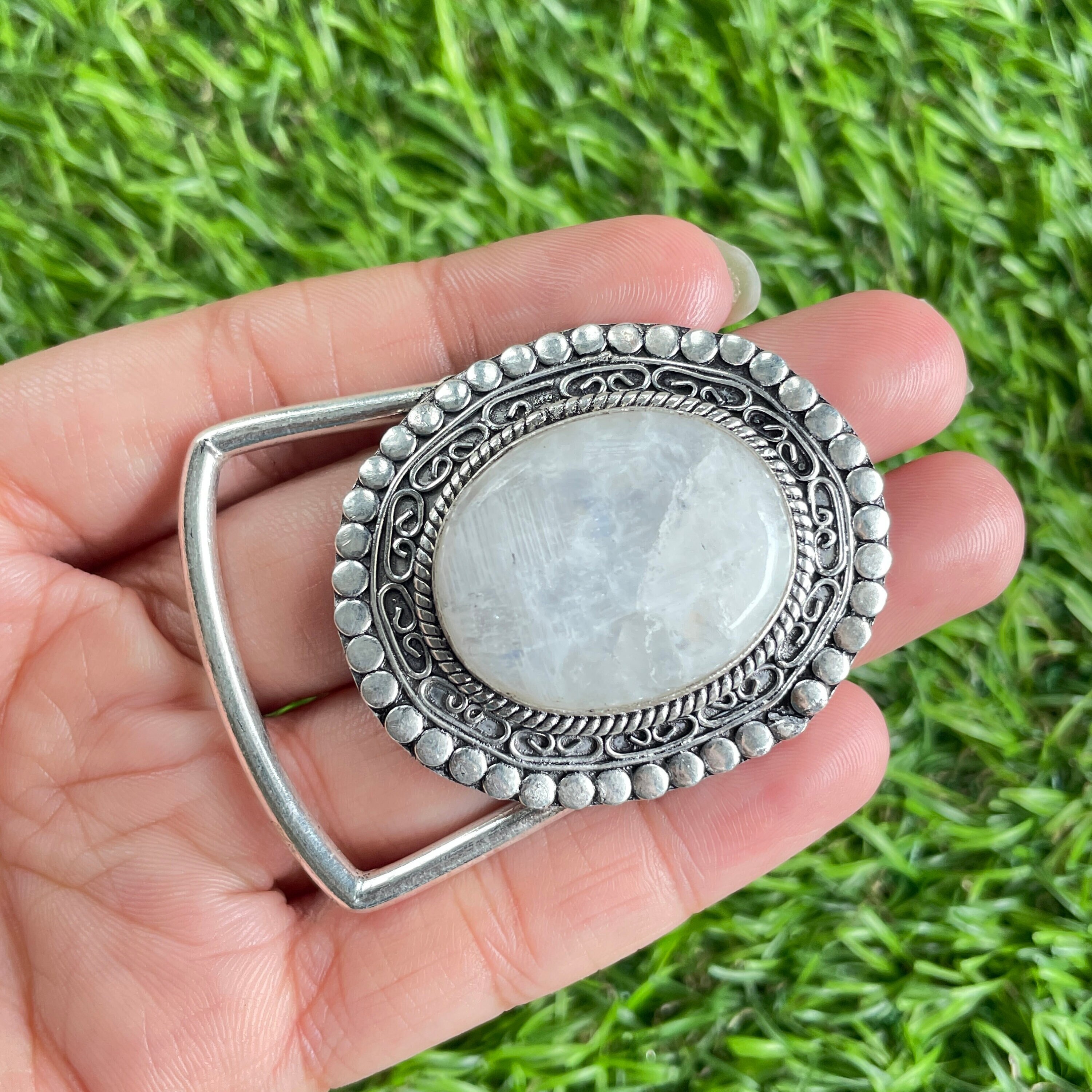 Moonstone Gemstone Belt Buckle 925 Sterling Silver Belt 