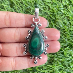 Colgante de malaquita 925 colgante de plata de ley malaquita piedra preciosa malaquita hecha a mano plata piedras preciosas joyería malaquita colgante para collares