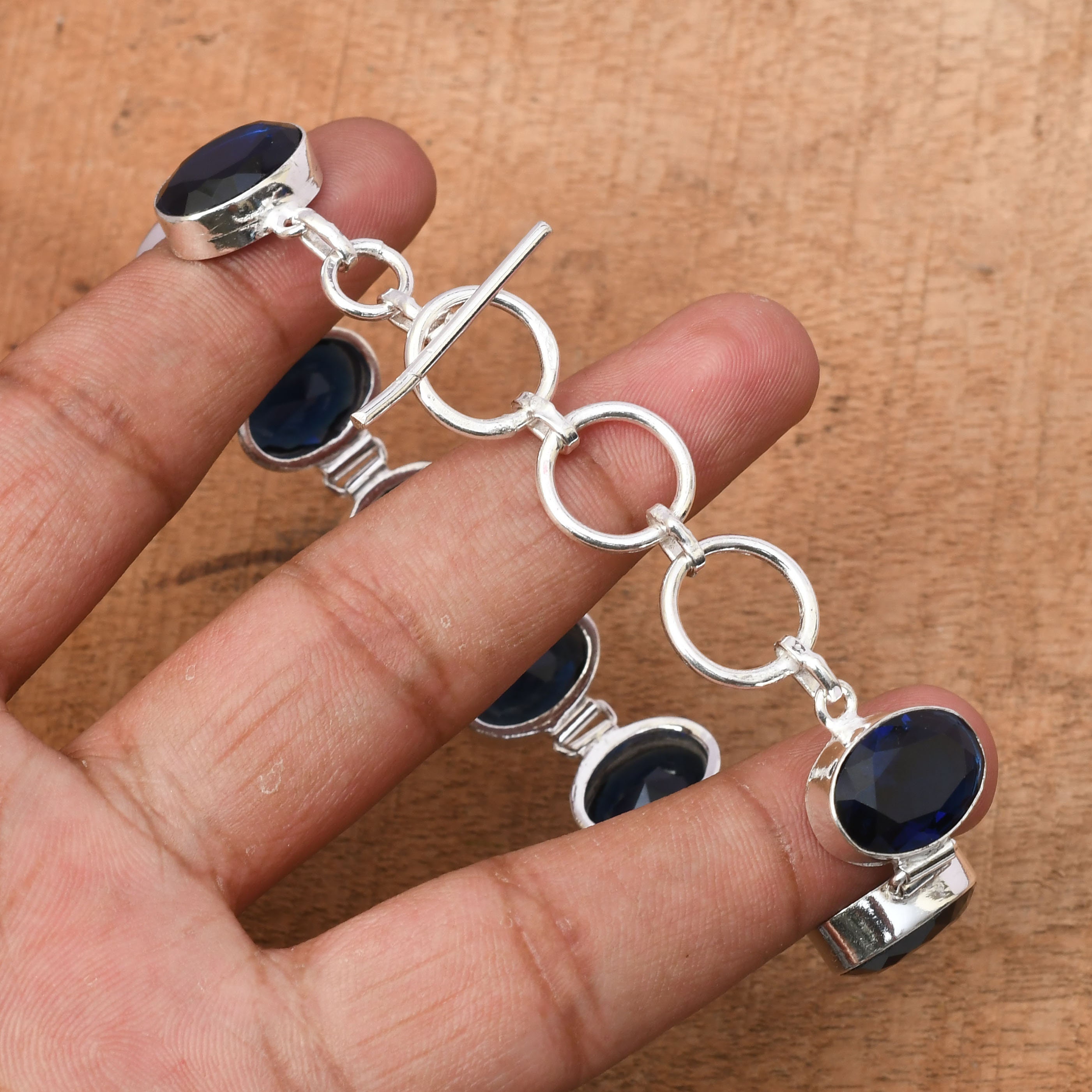 Handmade Blue Sapphire 925 Sterling Silver Bracelet: Gemstone