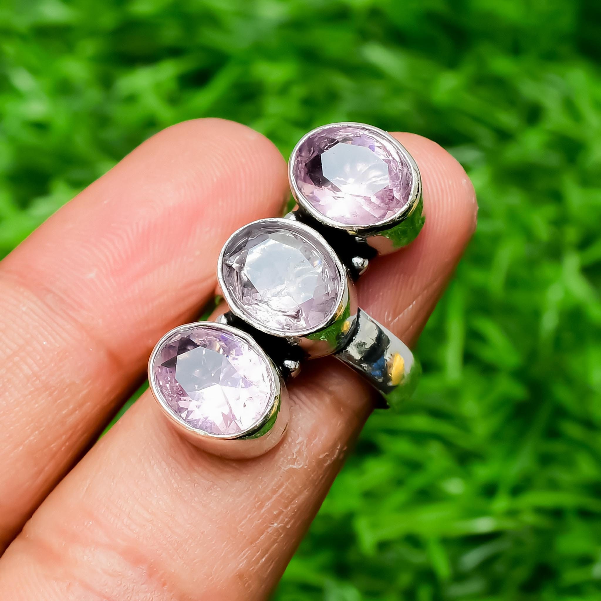 Anello ovale in kunzite, argento sterling 925, pietra preziosa viola - Italia