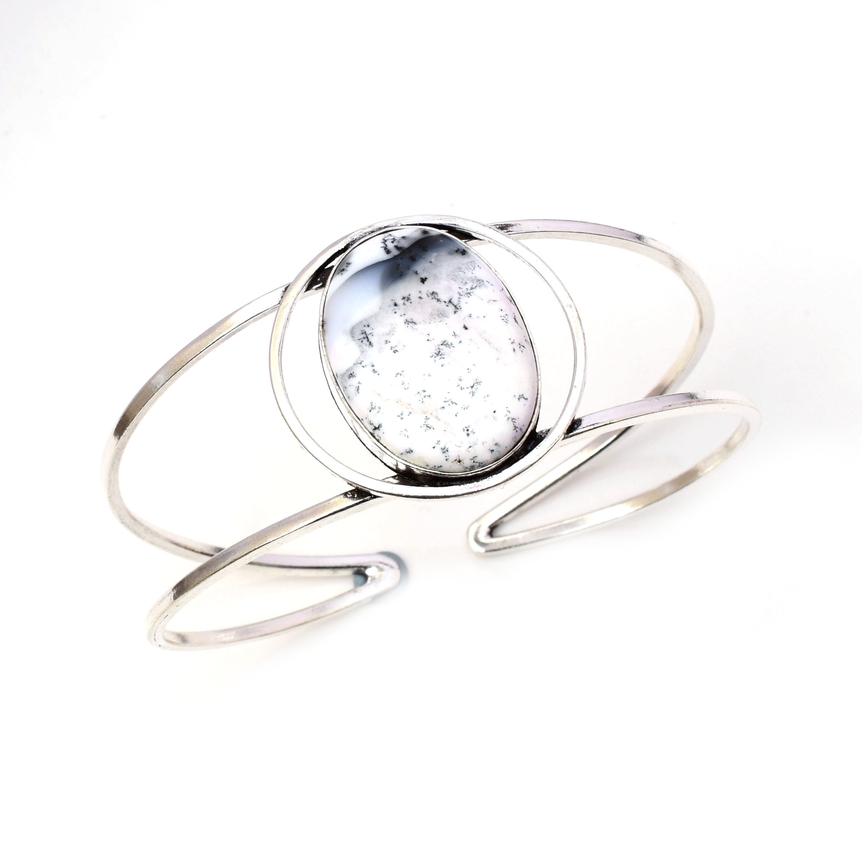 Bracelet Manchette Réglable En Argent Sterling 925 Avec Opale Dendrite Naturelle - Fait Main En Inde, Pierre Multicolore