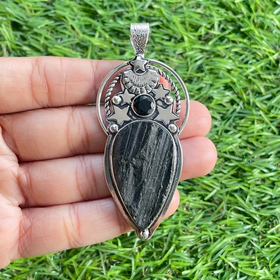 Black tourmaline sterling silver pendant deals
