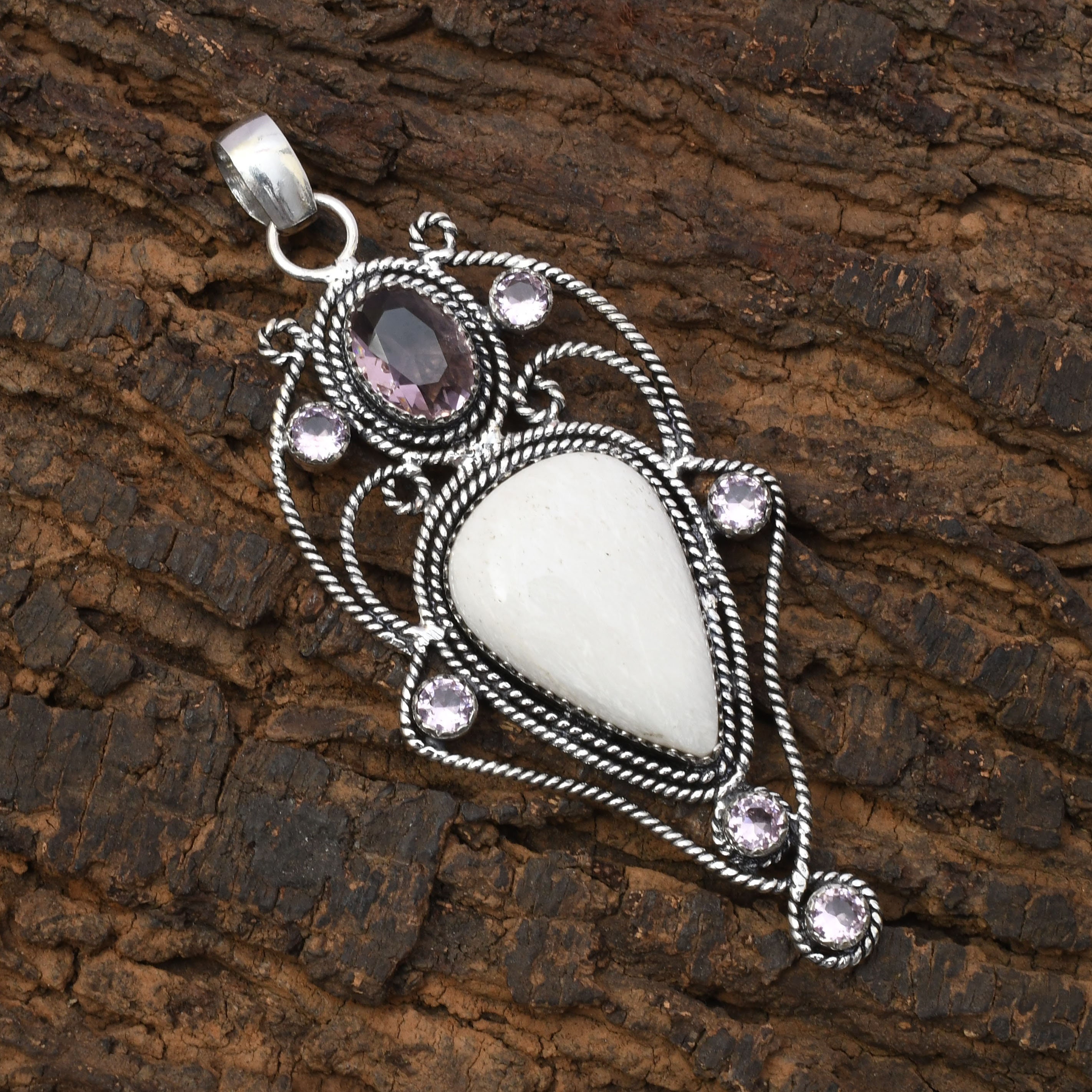 Mother of Pearl Gemstone Pendant 925 Sterling Silver Pendant