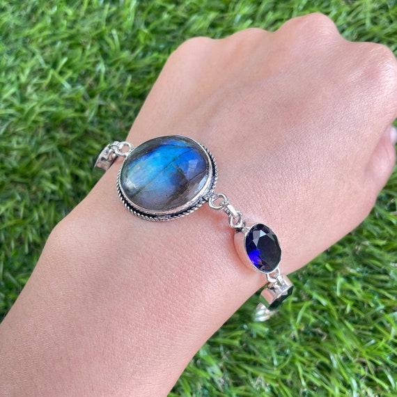 Genuine Labradorite Gem Chip Bracelet Sterling Silver Handmade Genuine Labradorite Gem Chip Bracelet Sterling Silver Handmade