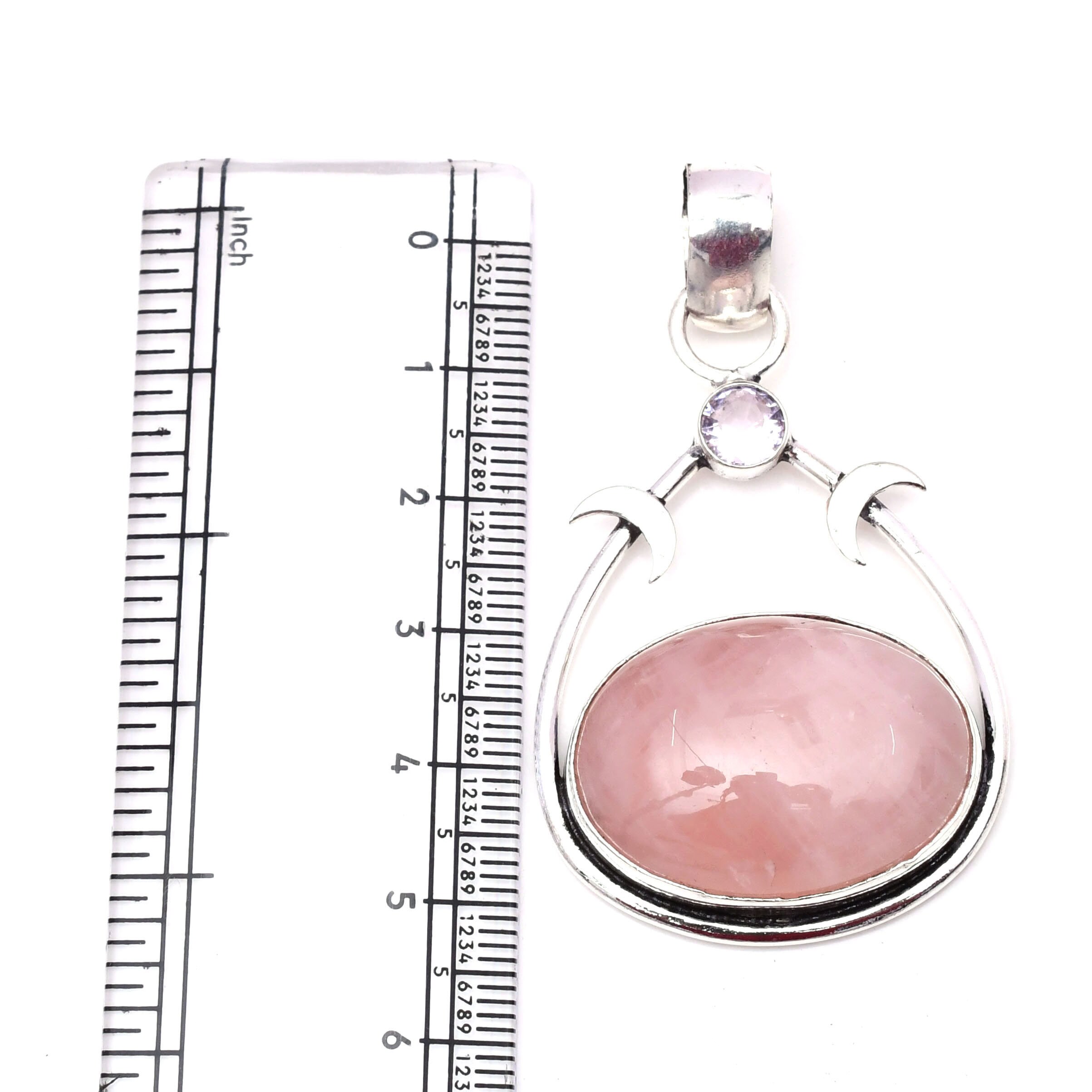 Ciondolo in quarzo rosa naturale fatto a mano in argento sterling 925