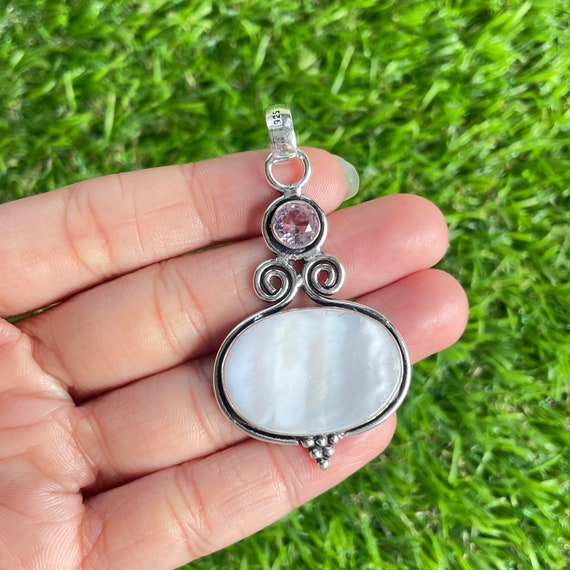 Mother of Pearl Gemstone Pendant 925 Sterling Silver Pendant