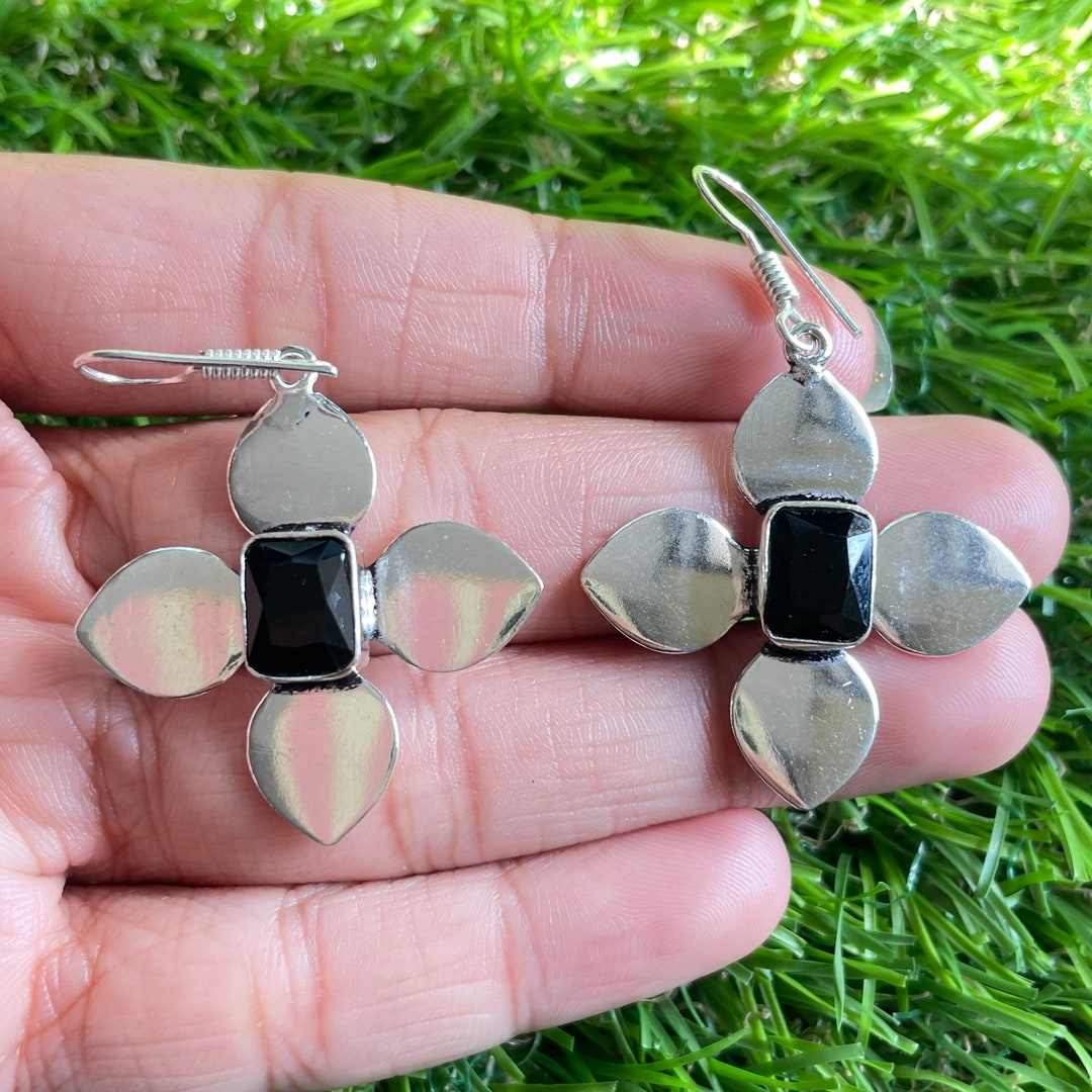 Black Onyx Earring Black Onyx 925 Sterling Silver Gemstone Etsy