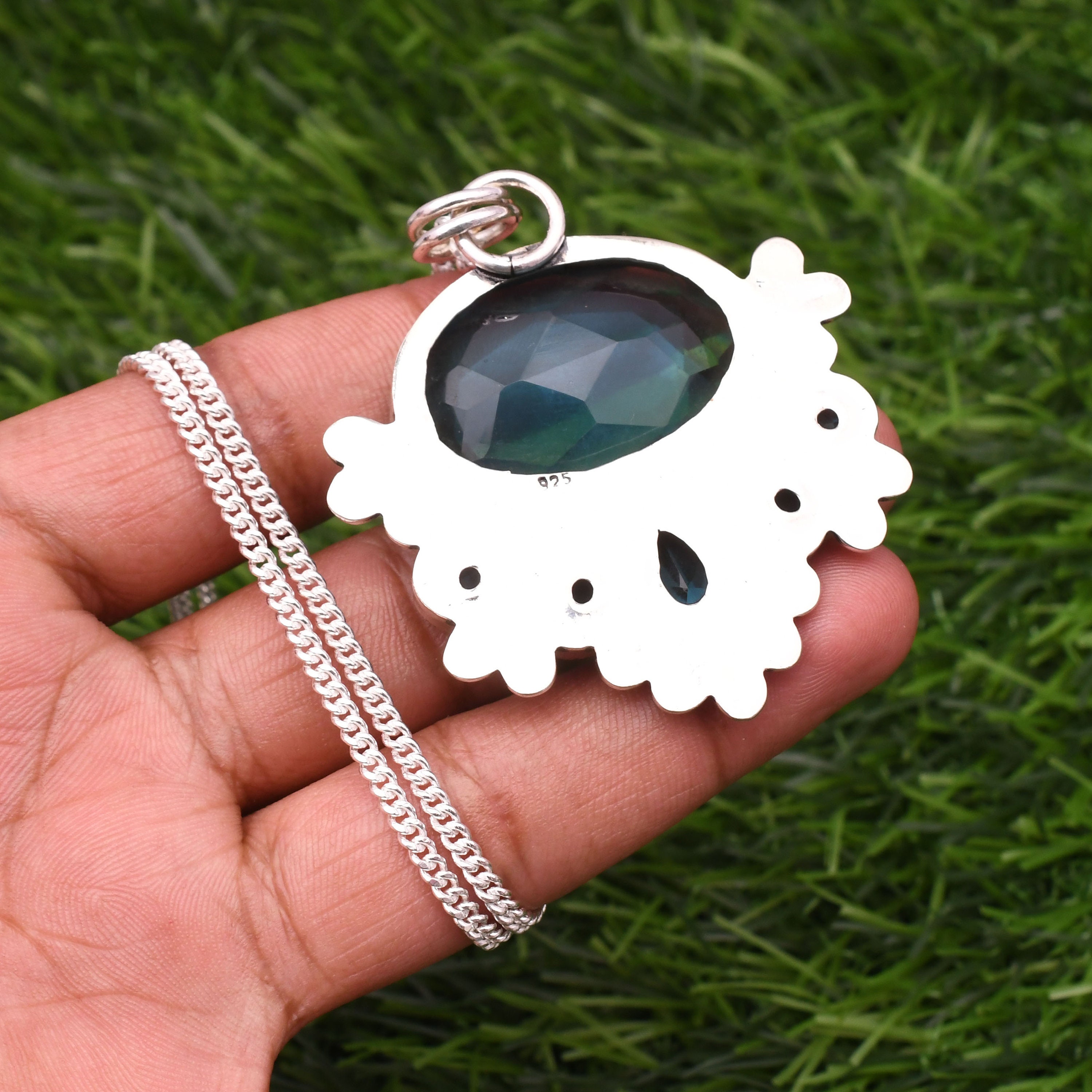 Pendentif En Argent Sterling 925 Avec Topaze Blanche - Fait Main - Style Locket