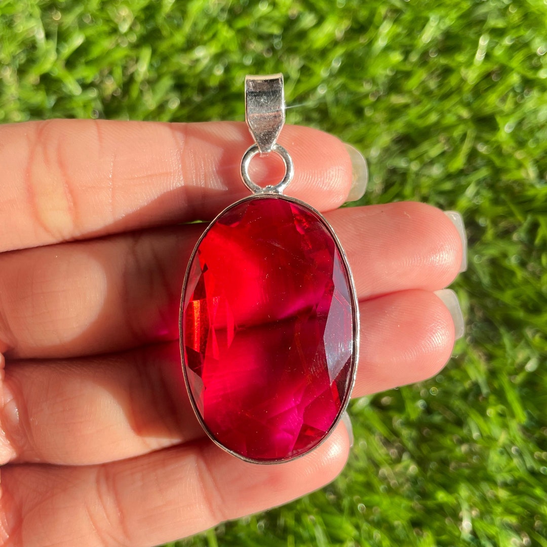 Emerald Necklace MOUNTJEWELS Natural Red Garnet Pendant Mini Mens