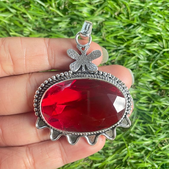 Handmade Red Garnet Pendant: 925 Sterling Silver Gemstone Necklace 