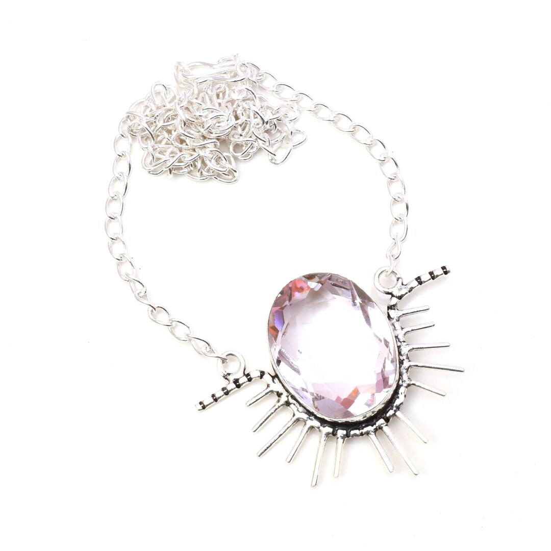 Pink Kunzite Necklace Pink Kunzite Gemstone 925 Sterling Silver