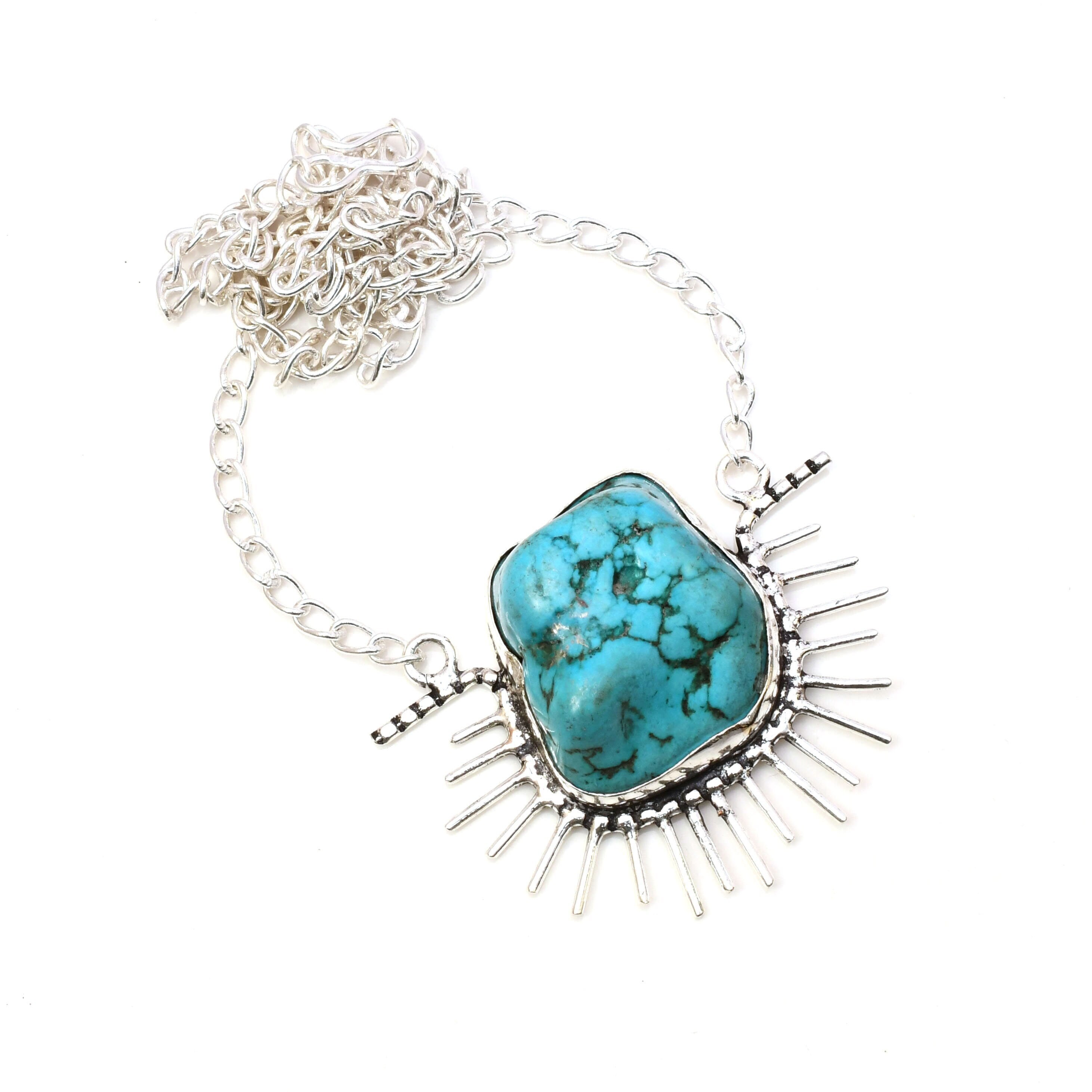Handmade Turquoise Gemstone Necklace: 925 Sterling Silver Jewelry