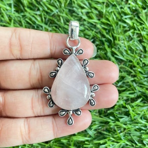 Rose Quartz Pendant 925 Sterling Silver Pendant Rose Quartz Gemstone Handmade Silver Gemstone Jewelry Quartz Silver Pendant For Necklaces