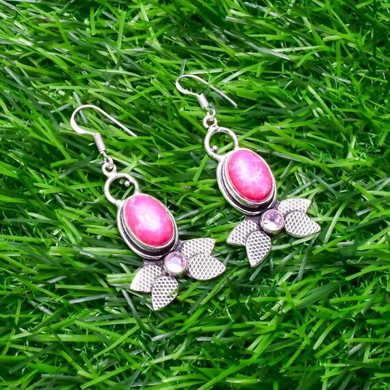 Pink Turquoise 925 Sterling Silver Earrings Gift for Her