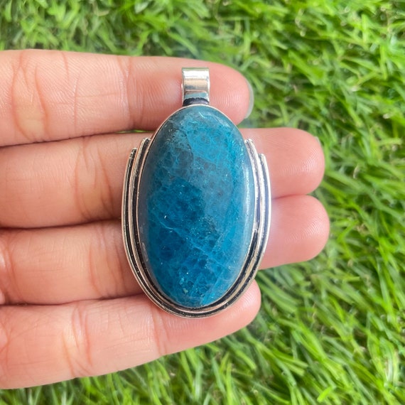 Neon Blue Apatite Pendant 925 Sterling Silver Pendant Apatite Gemstone Handmade Gemstone Jewelry Blue Apatite Silver Pendant for Necklaces Etsy Ireland