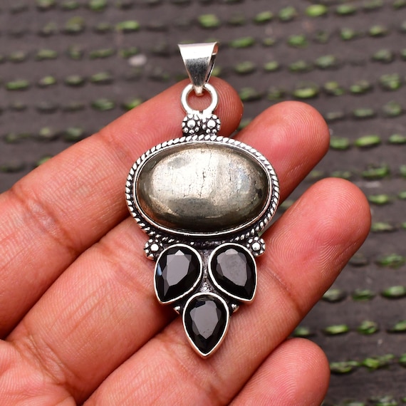 Apache Pyrite & Spinel 925 Sterling Silver Pendant - Handmade - Etsy