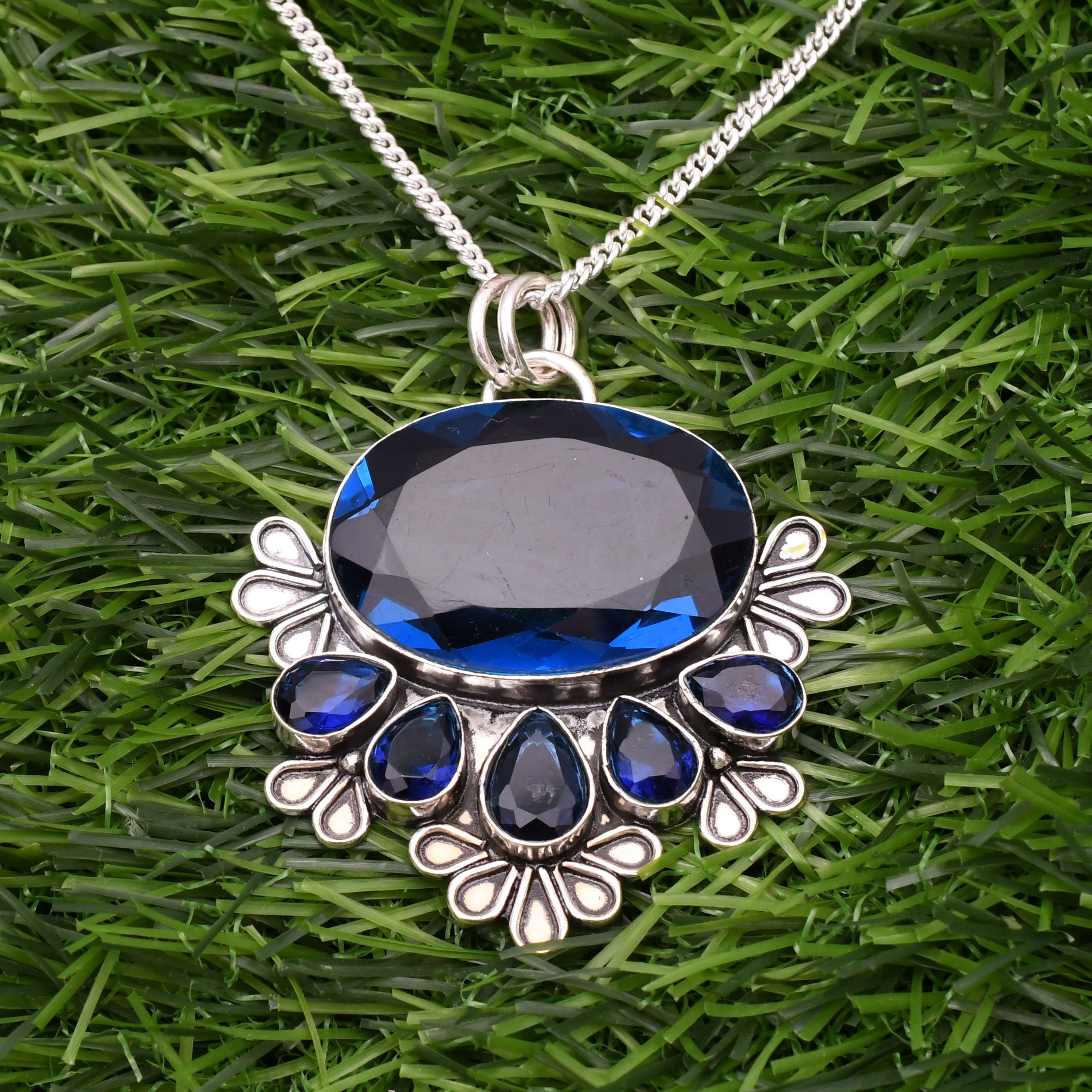 Blue Sapphire Pendant 925 Sterling Silver Pendant Blue