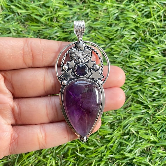 Collier Pendentif En Argent Sterling 925 ― Cristaux Violets, Thème Cœur ― Longueur Réglable 17.5-19 Pouces ― Neuf Sans Emballage