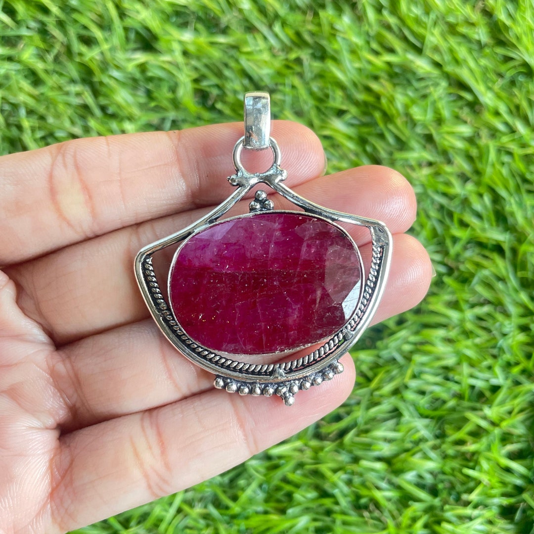 Ruby 925 Sterling Silver Pendant Ruby Gemstone Handmade Silver Gemstone
