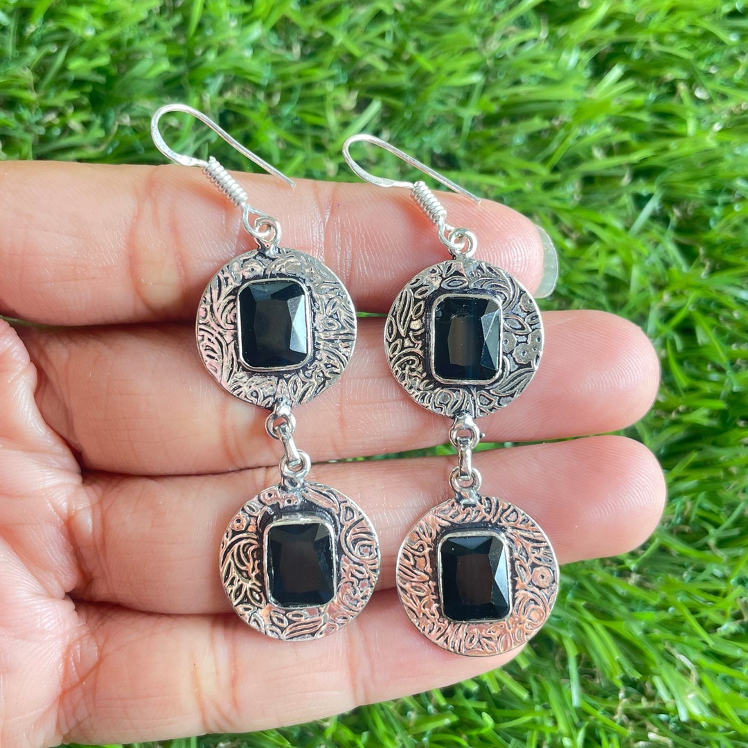 Black Onyx Earring Black Onyx 925 Sterling Silver Gemstone Handmade