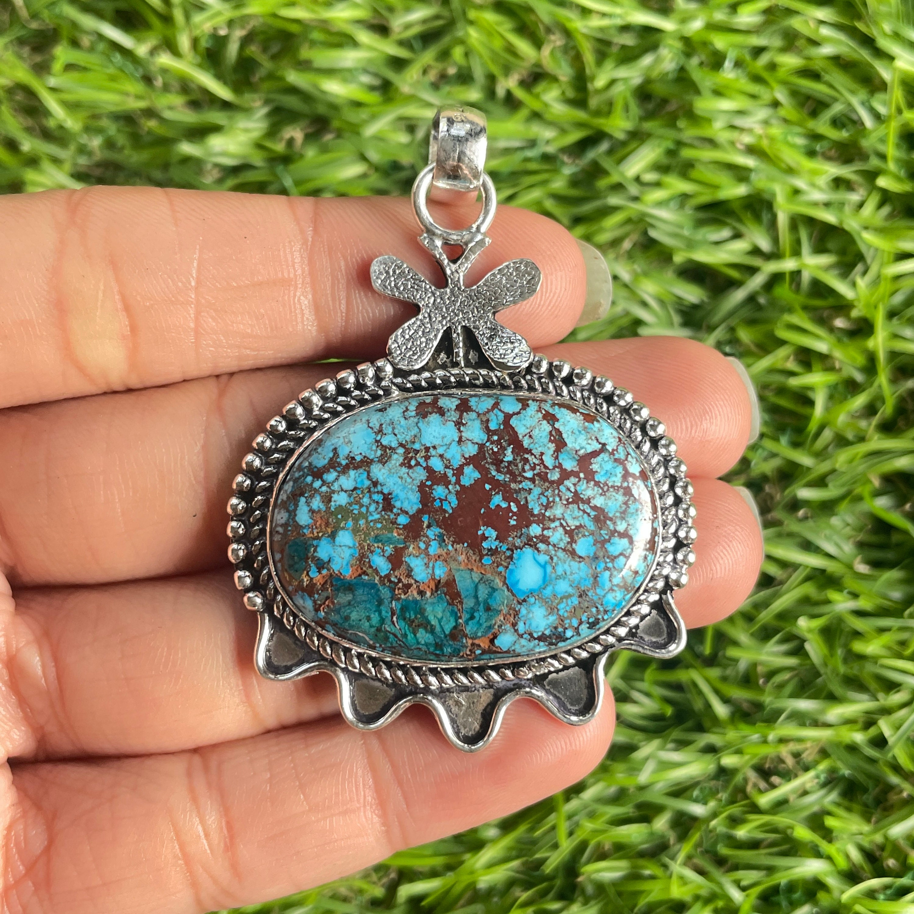 Handmade Turquoise Pendant: 925 Sterling Silver Gemstone Jewelry