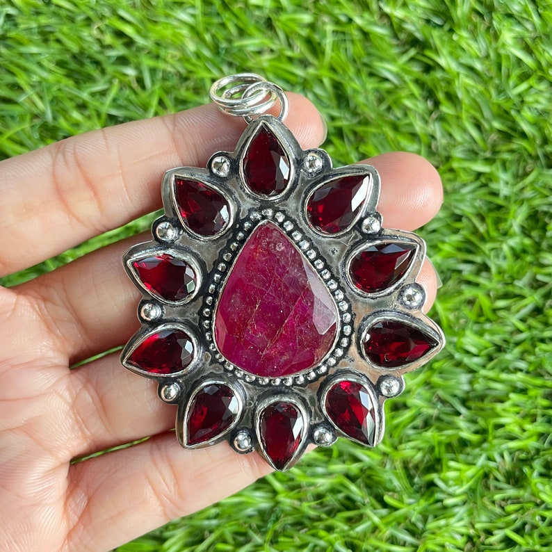 Ruby Pendant 925 Sterling Silver Pendant Ruby Gemstone Pendant Etsy