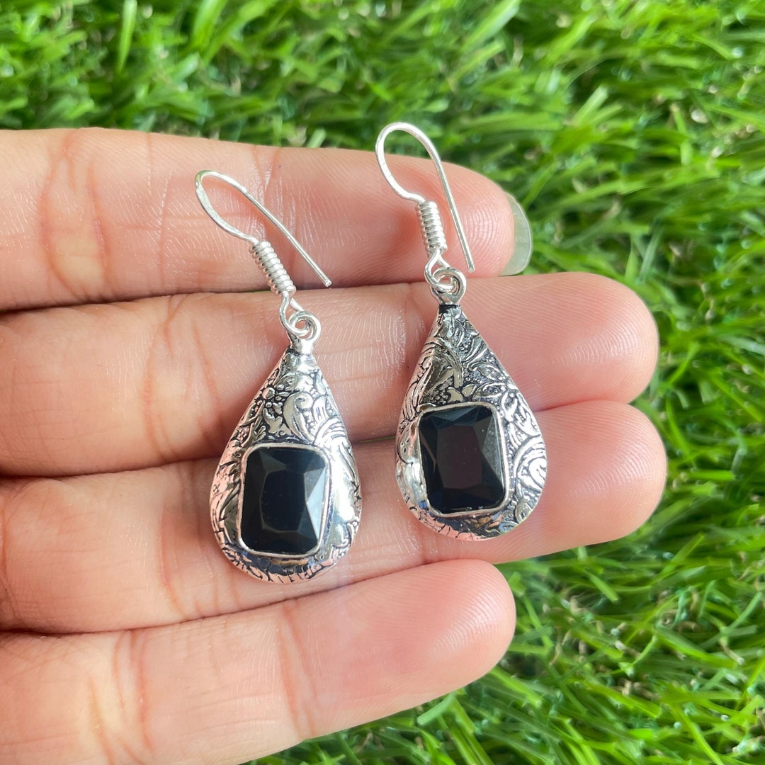 Black Onyx Earring Black Onyx 925 Sterling Silver Gemstone Etsy