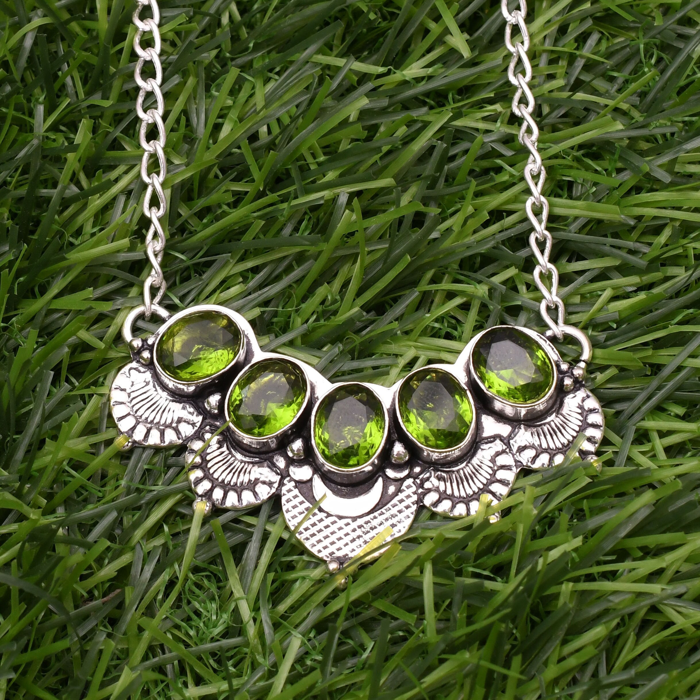 Collier En Argent Sterling 925 Avec Péridot Vert - Fait Main, Sans Pierre Secondaire