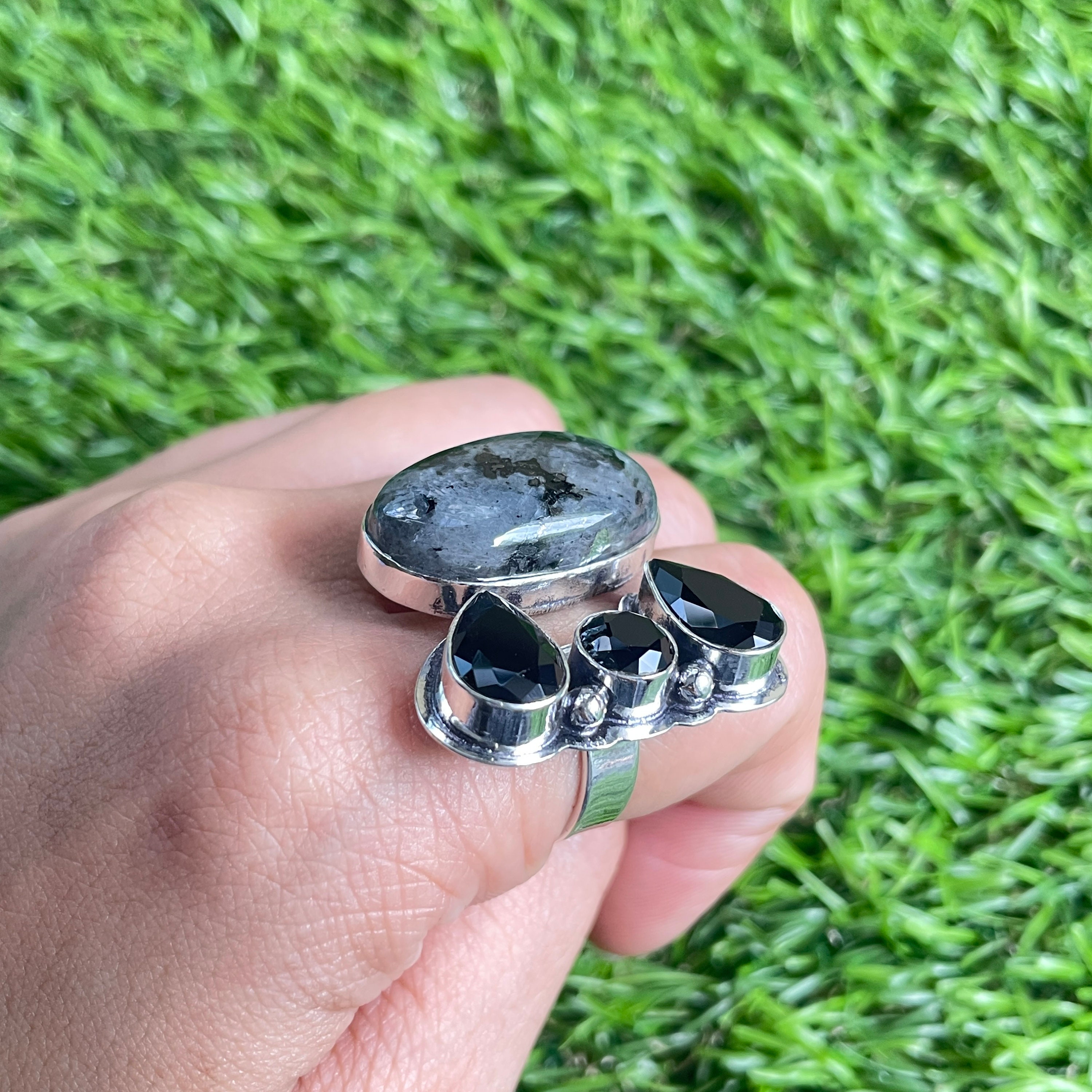 CTHY RING [LARVIKITE] 17号 Larvikite Ring Larvikite Silver Ring 925 Sterling Silver