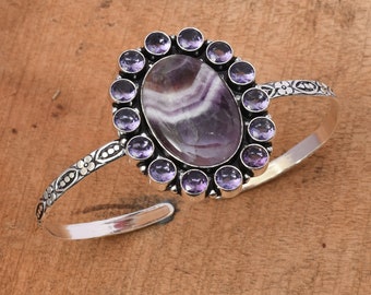 Handgemaakte amethist manchetarmband: 925 sterlingzilveren edelsteenarmband