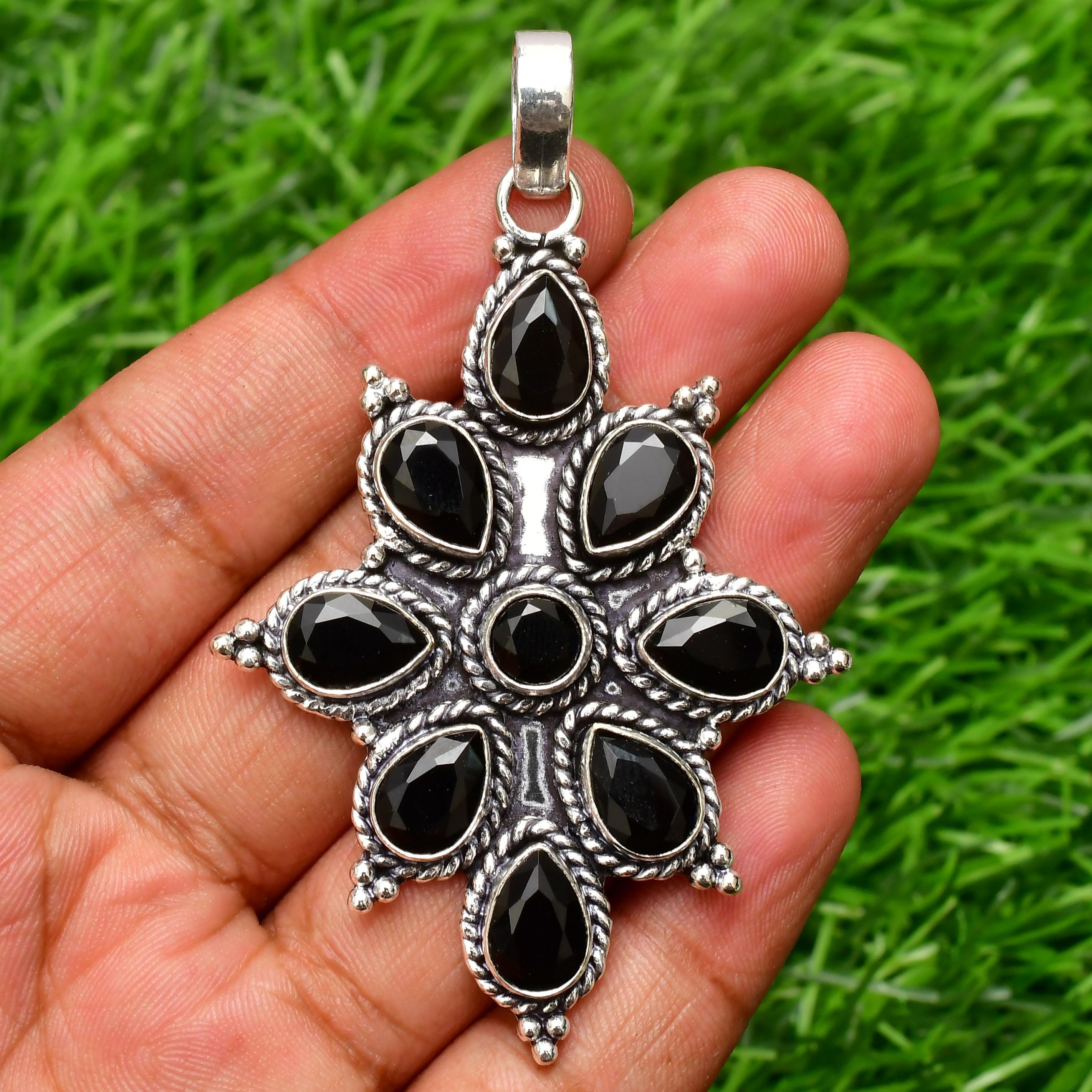 Black Onyx Pendant 925 Sterling Silver Pendant Black Onyx