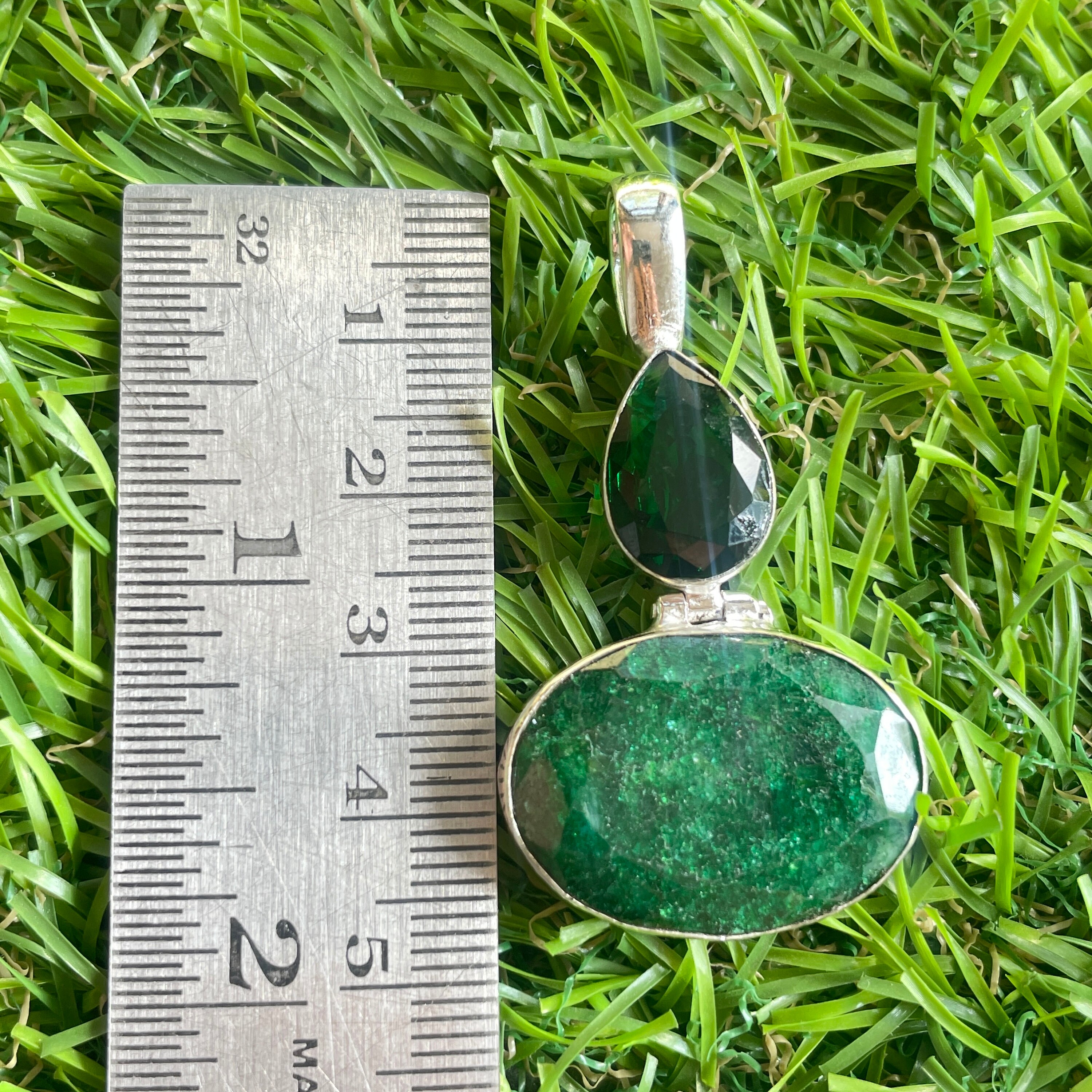 Pendentif En Argent Sterling 925 Avec émeraude Verte Naturelle - Fait Main - 2,5 Pouces