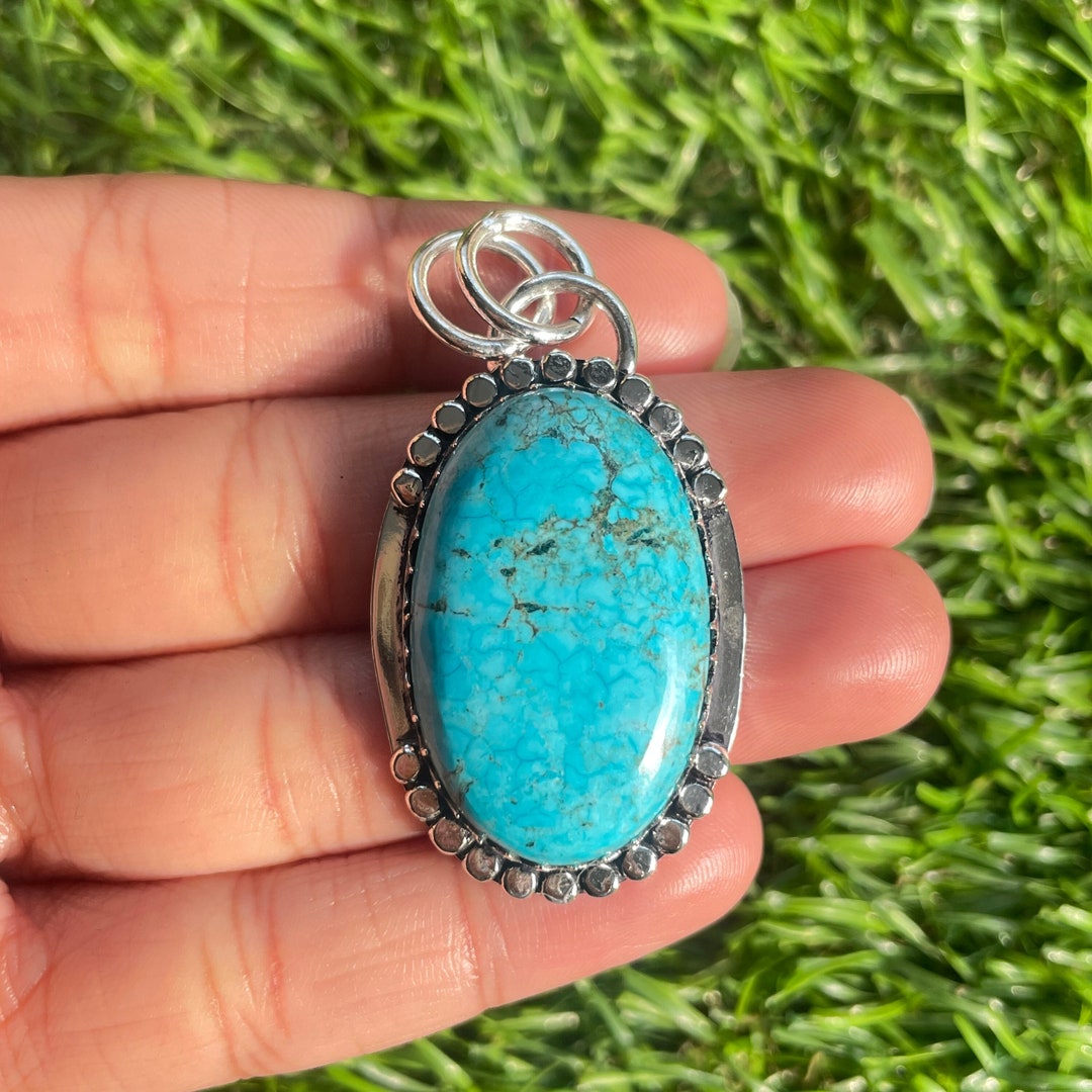 Handmade Turquoise Pendant: 925 Sterling Silver Necklace, Healing