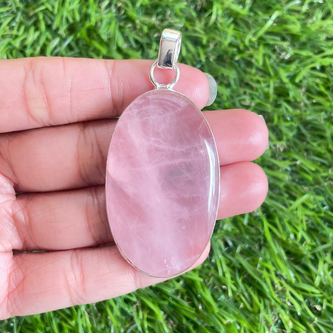 Rose Quartz 925 Sterling Silver Pendant Jewelry Rose Quartz Charm Pink