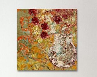 Pastose Blumen Ölgemälde, moderne Stillleben Kunst