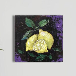 Lemon art, kitchen wall art, Sicily painting, impasto oil painting, gifts for her, still life painting, Italy wall art image 2