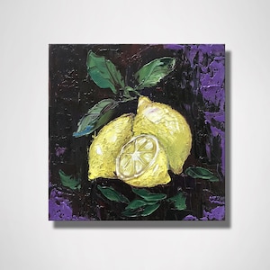 Lemon art, kitchen wall art, Sicily painting, impasto oil painting, gifts for her, still life painting, Italy wall art image 1