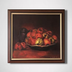 Fruit still life oil painting Antique still life oil painting Oil painting on canvas Food Apples still life oil painting Christmas Sale