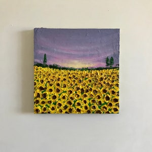 Blooming sunflowers in sunset oil painting, flower home decor, gardener gift, tuscany painting, kitchen painting image 7