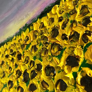 Blooming sunflowers in sunset oil painting, flower home decor, gardener gift, tuscany painting, kitchen painting image 9