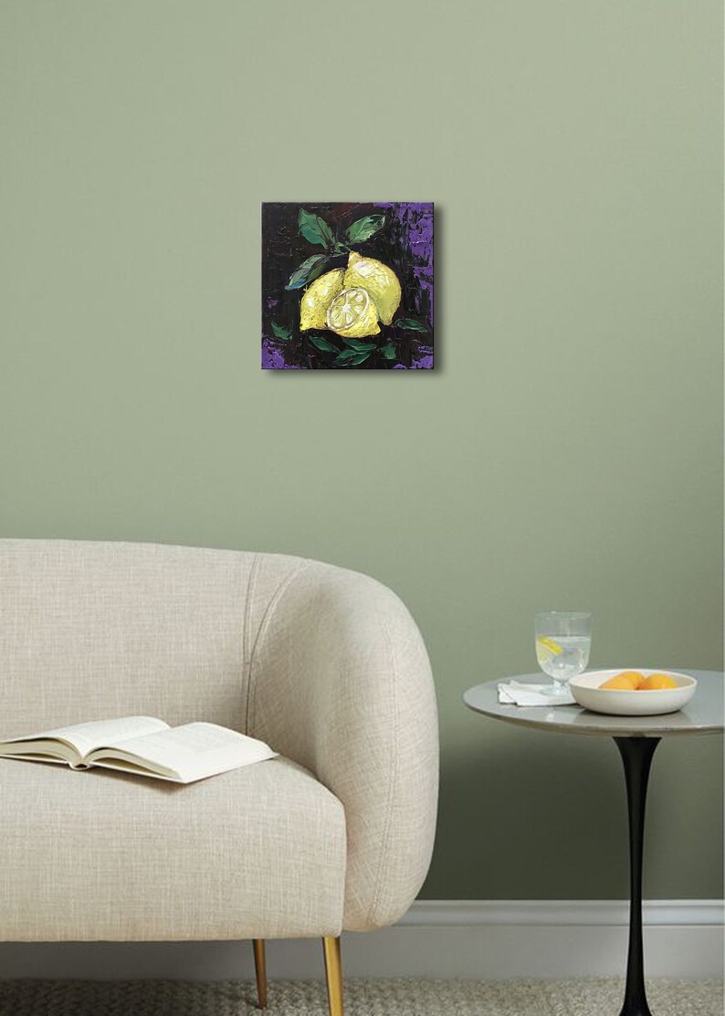 Lemon art, kitchen wall art, Sicily painting, impasto oil painting, gifts for her, still life painting, Italy wall art image 9