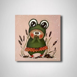 Frog painting Frog illustration Nursery decor Original painting for kids room Girls room decor Cartoon illustration Christmas gift for kids