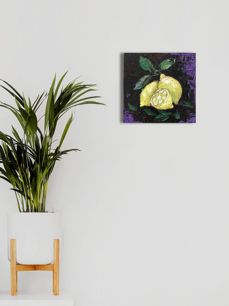 Lemon art, kitchen wall art, Sicily painting, impasto oil painting, gifts for her, still life painting, Italy wall art image 2