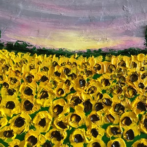 Blooming sunflowers in sunset oil painting, flower home decor, gardener gift, tuscany painting, kitchen painting image 5