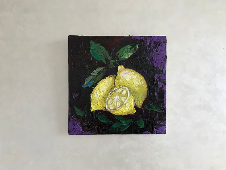 Lemon art, kitchen wall art, Sicily painting, impasto oil painting, gifts for her, still life painting, Italy wall art image 10