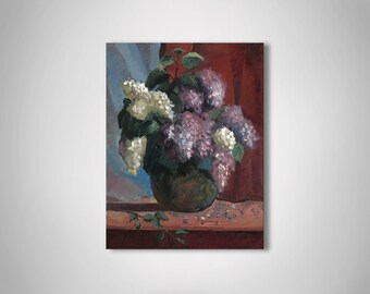 Lilac oil painting, impasto floral painting, floral still life paintings, lilac art, floral oil painting, lilac decor, painting oil flowers