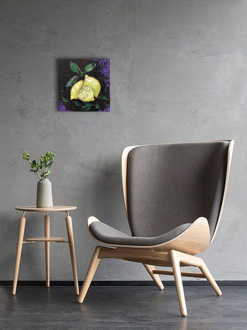 Lemon art, kitchen wall art, Sicily painting, impasto oil painting, gifts for her, still life painting, Italy wall art image 4