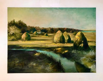 Rustic Oil Painting, Rural Landscape, Impressionist Countryside View