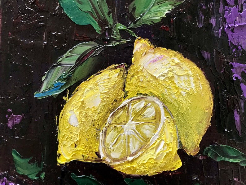 Lemon art, kitchen wall art, Sicily painting, impasto oil painting, gifts for her, still life painting, Italy wall art image 6